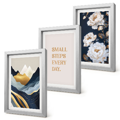 Triptych v ráme Abstraktné horské kvety a inšpirujúce písmo
