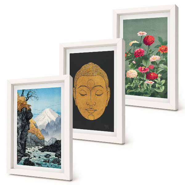 Triptych v ráme Japonská príroda a kultúra v štýle japandi