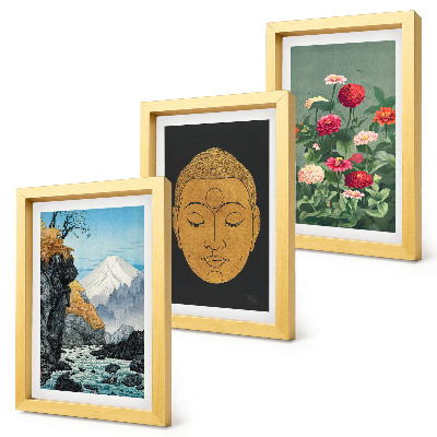 Triptych v ráme Japonská príroda a kultúra v štýle japandi
