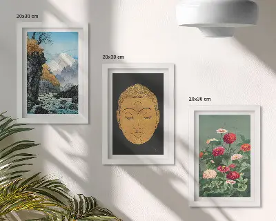 Triptych v ráme motív japonskej prírody a kultúry v štýle japandi