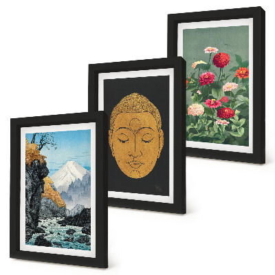 Triptych v ráme Japonská príroda a kultúra v štýle japandi