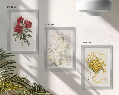 Sada obrazov do obývačky červené ruže, biela postava a žlté kvety vo váze