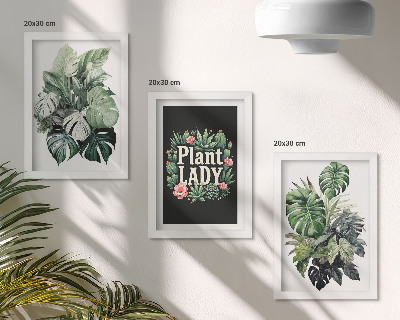 Triptych v ráme Tropické rastliny s nápisom Plant Lady v zelenej farbe