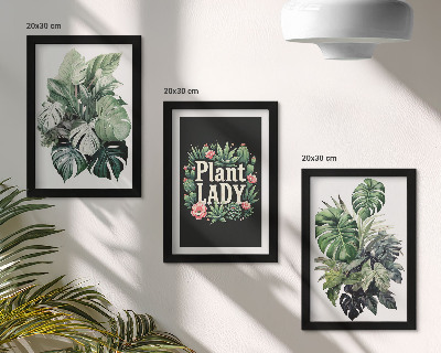 Triptych v ráme Tropické rastliny s nápisom Plant Lady v zelenej farbe