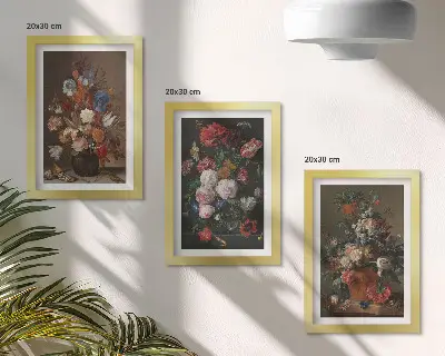 Sada obrazov do obývačky kvety vo vázach s vintage rastlinnými motívmi