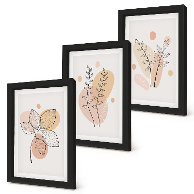 Triptych v ráme Minimalistické kresby rastlín v pastelových farbách