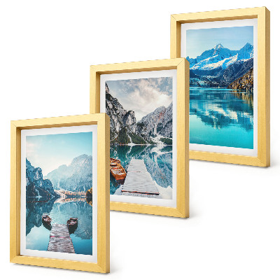 Triptych v ráme Horské jazerá s loďkami a odrazmi vo vode