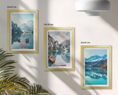 Triptych v ráme Horské jazerá s loďkami a odrazmi vo vode