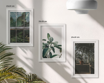 Triptych v ráme Zelené listy na okne a rastliny vo vnútri