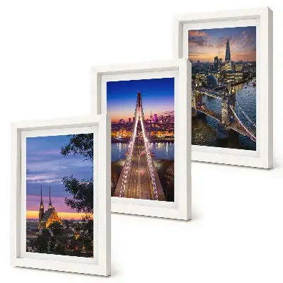 Výhľady na mesto s mostmi a západom slnka triptych v ráme