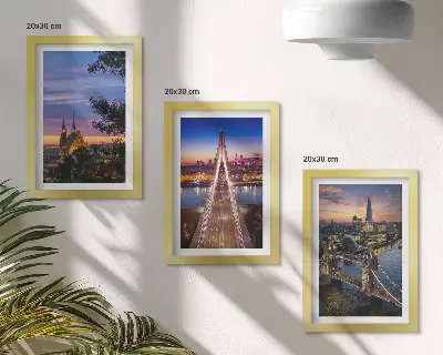 Výhľady na mesto s mostmi a západom slnka triptych v ráme