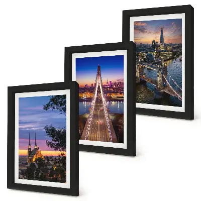 Výhľady na mesto s mostmi a západom slnka triptych v ráme