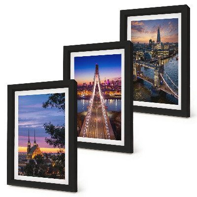 Triptych v ráme Výhľady na mesto s mostmi a západmi slnka
