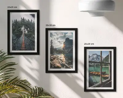 Sada obrazov do obývačky most cez lesné jazero s výhľadom na hory