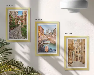 Očarujúce uličky a fontány v malebnej architektúre triptych v ráme