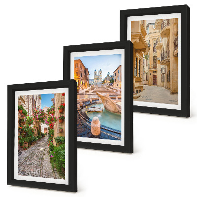 Triptych v ráme Očarujúce uličky a fontány v malebnej architektúre