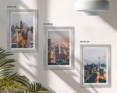 Triptych v ráme Výhľady na nočné mesto s mrakodrapmi a svetlami
