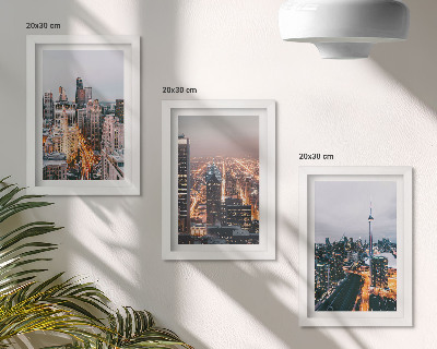 Triptych v ráme Výhľady na nočné mesto s mrakodrapmi a svetlami
