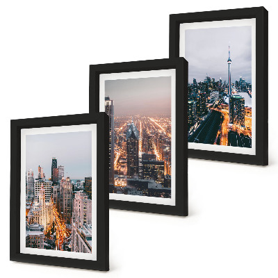 Triptych v ráme Výhľady na nočné mesto s mrakodrapmi a svetlami