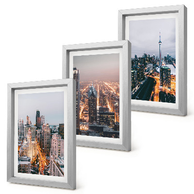 Triptych v ráme Výhľady na nočné mesto s mrakodrapmi a svetlami