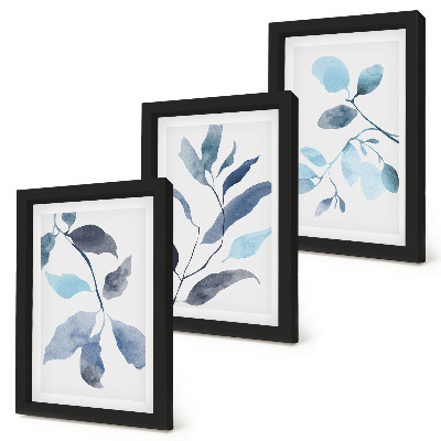 Triptych v ráme Modré listy na svetlom pozadí, akvarelový štýl