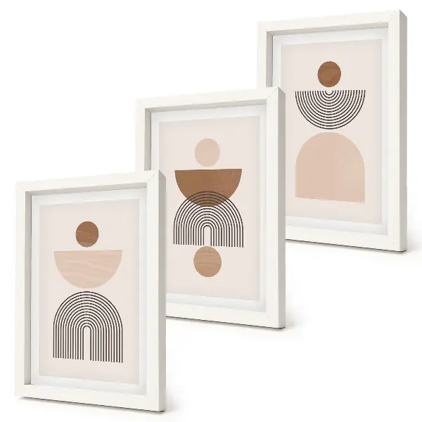 Abstraktné tvary v odtieňoch hnedej a béžovej triptych v ráme