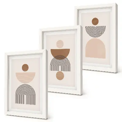 Abstraktné tvary v odtieňoch hnedej a béžovej triptych v ráme