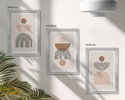 Triptych v ráme Abstraktné tvary v odtieňoch hnedej a béžovej