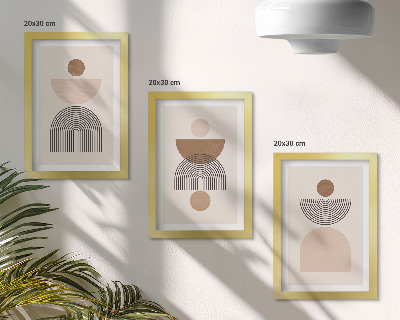 Triptych v ráme Abstraktné tvary v odtieňoch hnedej a béžovej