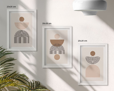 Triptych v ráme Abstraktné tvary v odtieňoch hnedej a béžovej