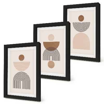 Triptych v ráme Abstraktné tvary v odtieňoch hnedej a béžovej