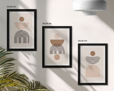 Triptych v ráme Abstraktné tvary v odtieňoch hnedej a béžovej