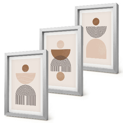 Triptych v ráme Abstraktné tvary v odtieňoch hnedej a béžovej