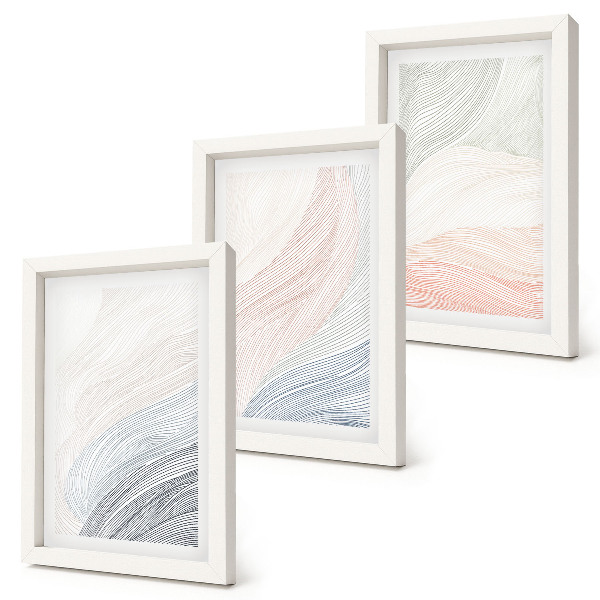 Triptych v ráme Abstraktná maľba vĺn na kartóne v pastelových farbách