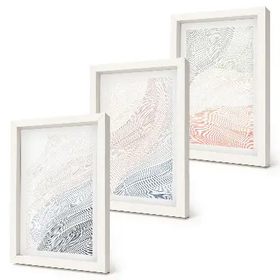 Abstraktná maľba vĺn na kartóne v pastelových farbách, triptych v ráme