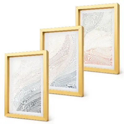 Abstraktná maľba vĺn na kartóne v pastelových farbách, triptych v ráme