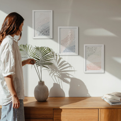 Triptych v ráme Abstraktná maľba vĺn na kartóne v pastelových farbách