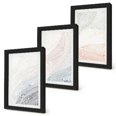 Abstraktná maľba vĺn na kartóne v pastelových farbách, triptych v ráme