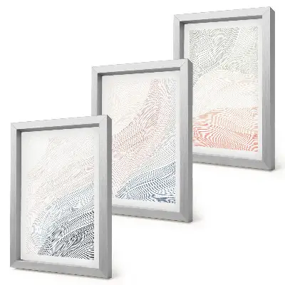 Abstraktná maľba vĺn na kartóne v pastelových farbách, triptych v ráme