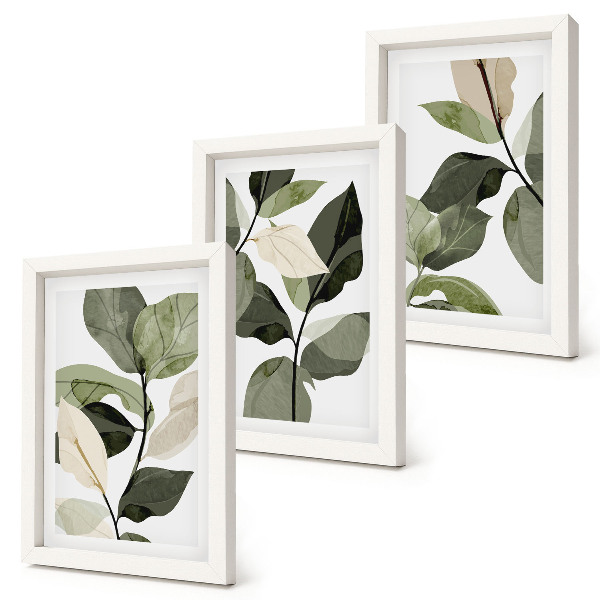Triptych v ráme Maľované jemné listy rastlín v boho štýle