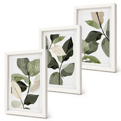 Triptych v ráme Maľované jemné listy rastlín v boho štýle