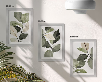 Triptych v ráme Maľované jemné listy rastlín v boho štýle