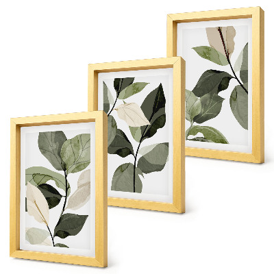Triptych v ráme Maľované jemné listy rastlín v boho štýle