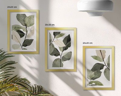 Triptych v ráme Maľované jemné listy rastlín v boho štýle