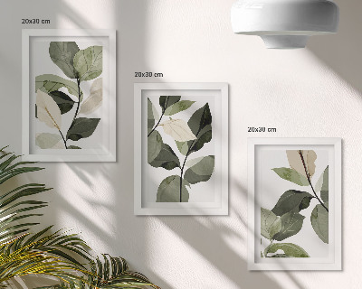 Triptych v ráme Maľované jemné listy rastlín v boho štýle