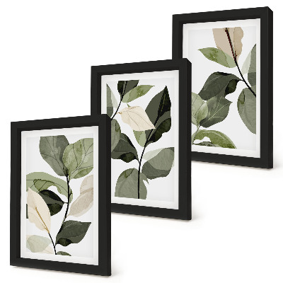 Triptych v ráme Maľované jemné listy rastlín v boho štýle