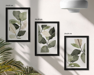 Triptych v ráme Maľované jemné listy rastlín v boho štýle