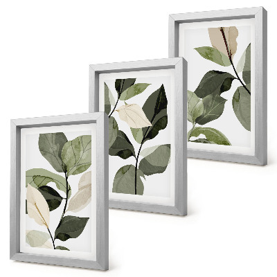 Triptych v ráme Maľované jemné listy rastlín v boho štýle