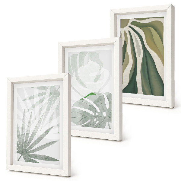 Triptych v ráme Listy rastlín v odtieňoch zelenej a sivej