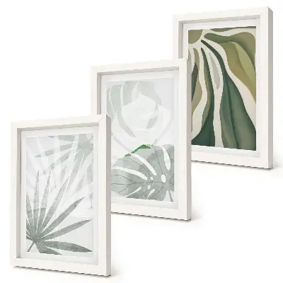 Listy rastlín v odtieňoch zelenej a sivej triptych v ráme
